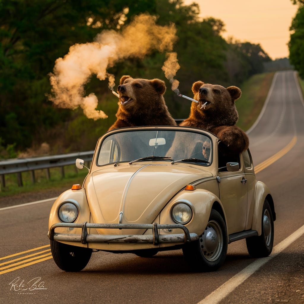 1970's Polaroid of Bears in a VW Bug II