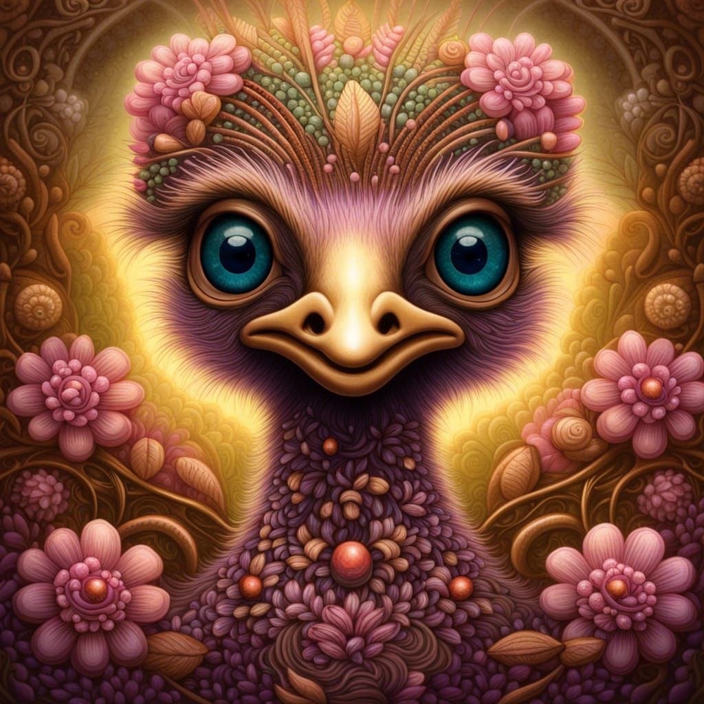 Emu in Fractal Garden, Modern Digital Art