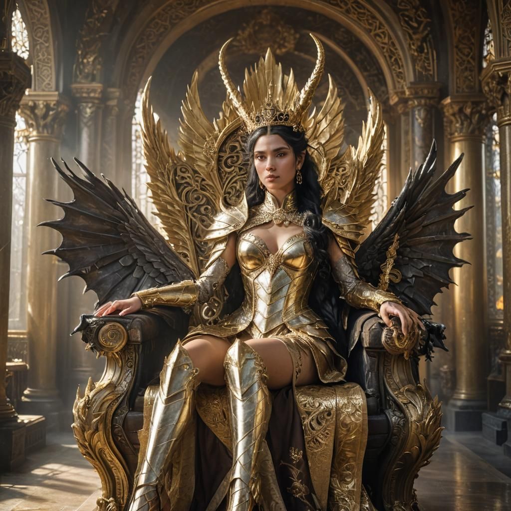 Dragon Queen on Golden Throne in Boris Vallejo Style