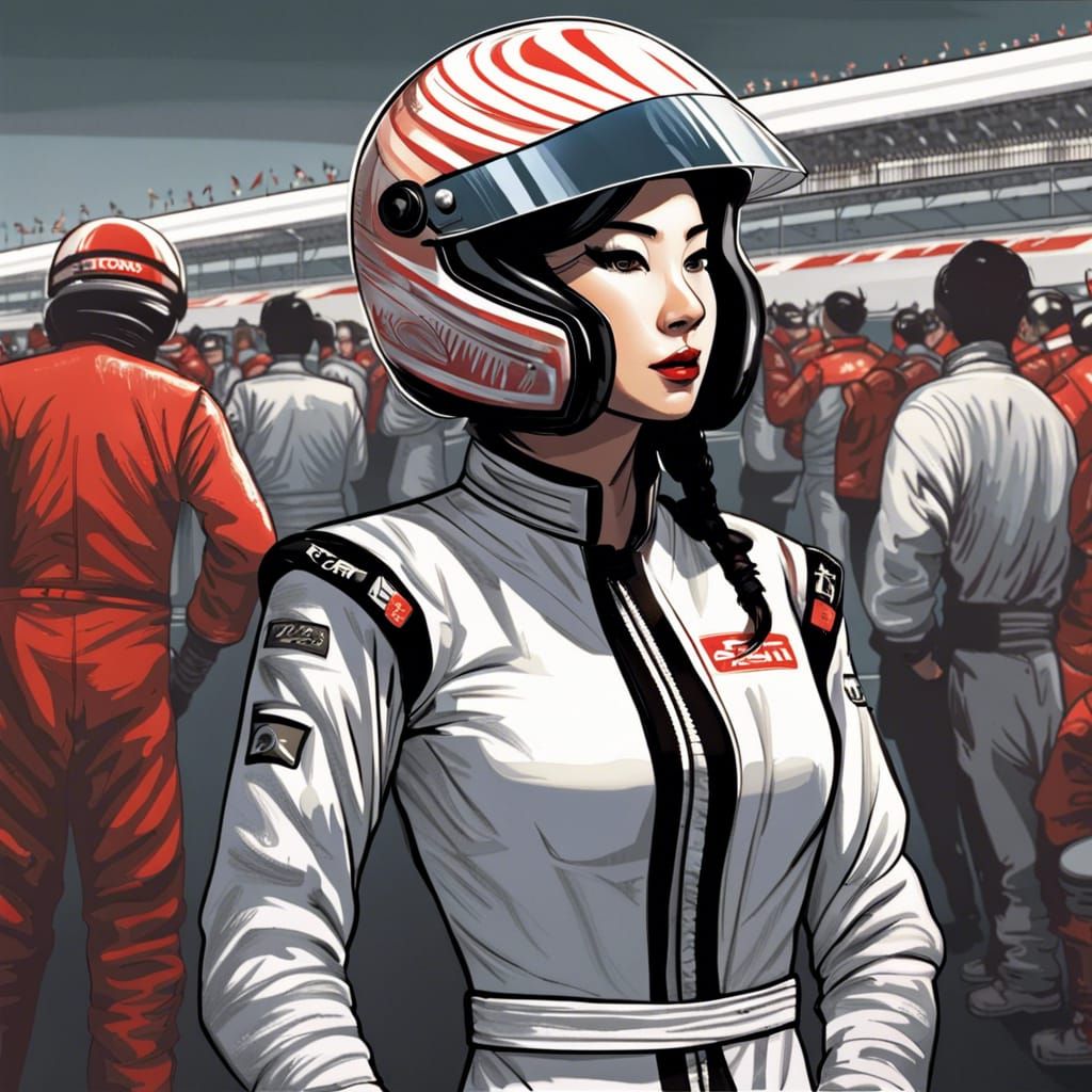 Geisha Racing Driver in Comic Book Art Style