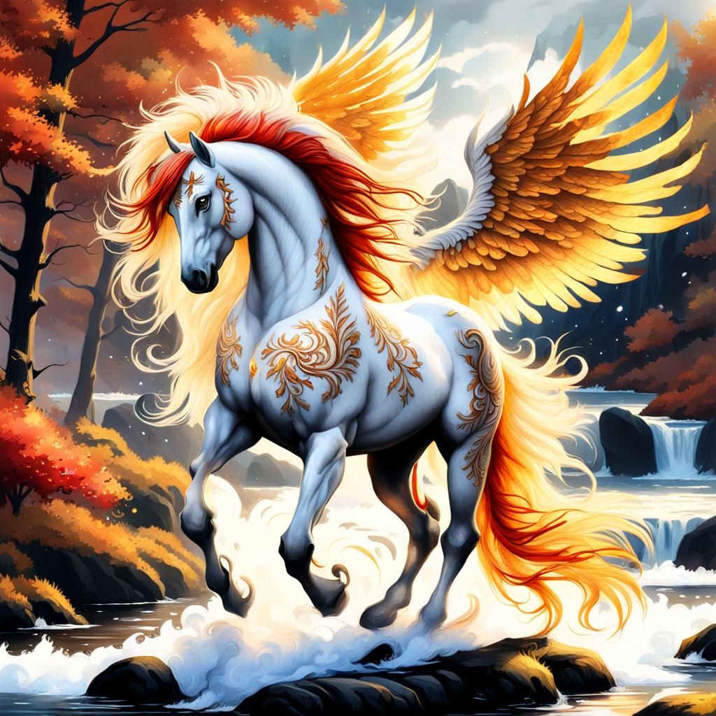 Ethereal Pegasus Stallion in High Gothic Watercolor