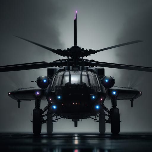 Sleek Sci-Fi Helicopter in Misty Cityscape