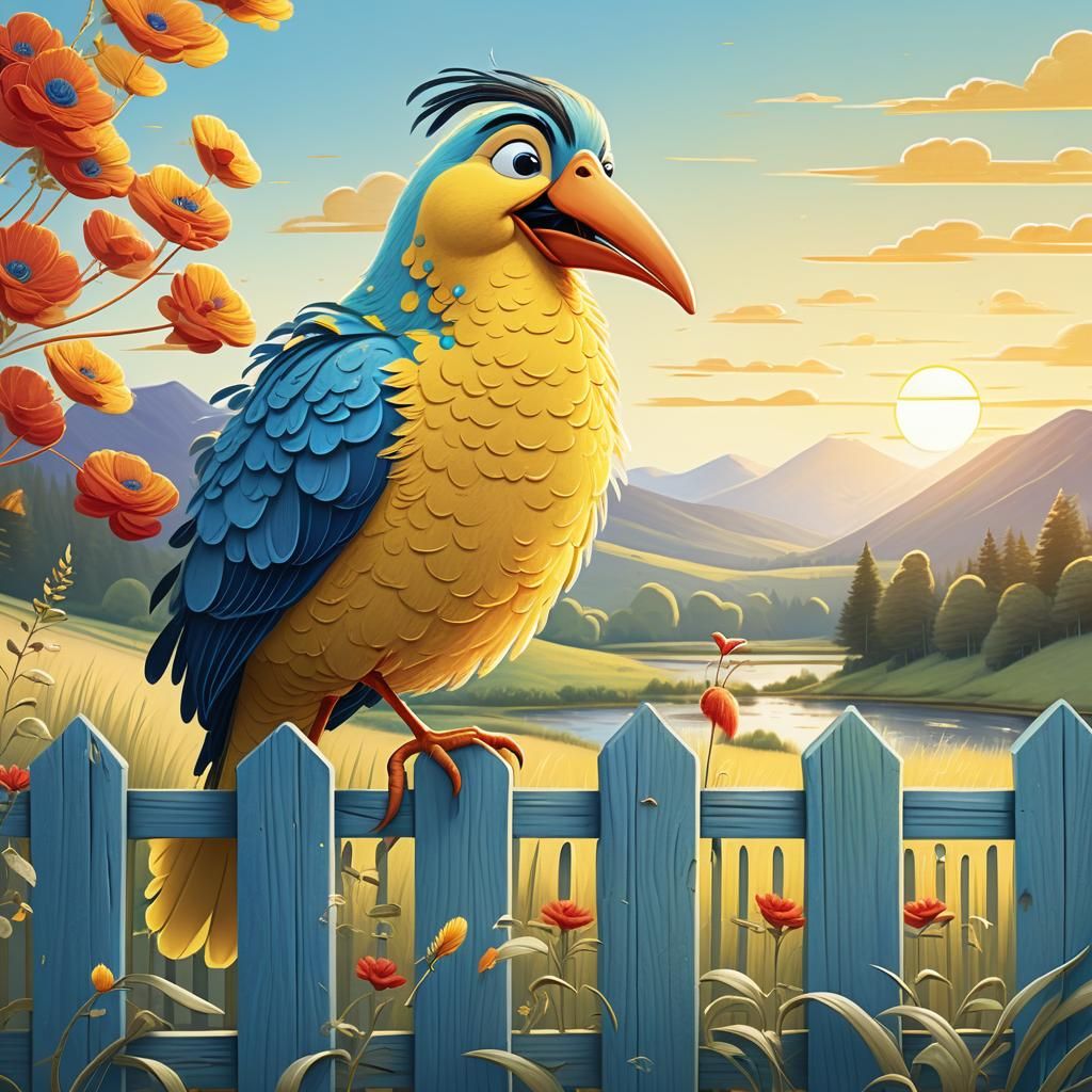 Charming Bird with Worm in Whimsical Wildlife Scene