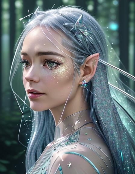 Shimmering Fae Portrait in Bioluminescent Forest