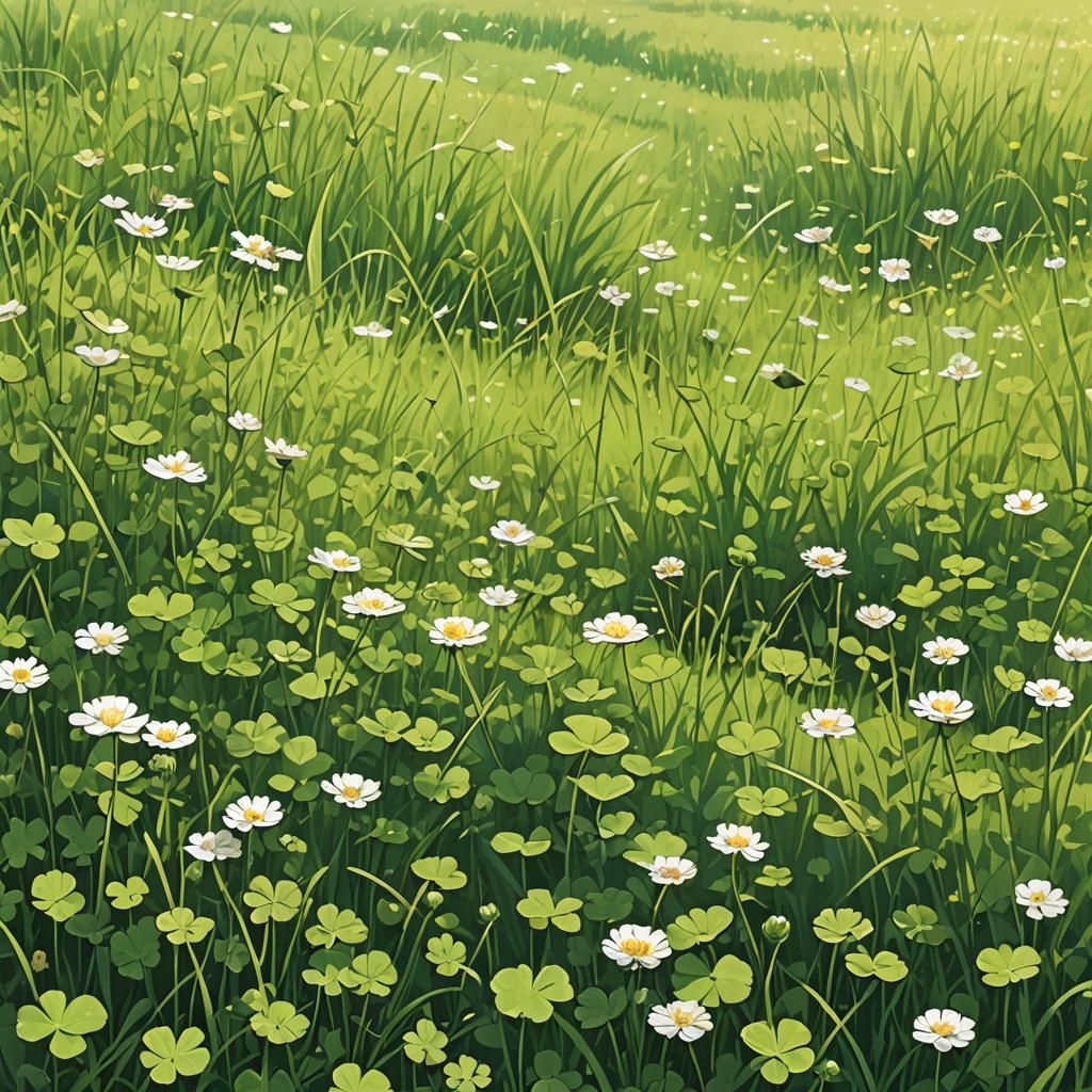Anime Meadow with Clover and Bee
