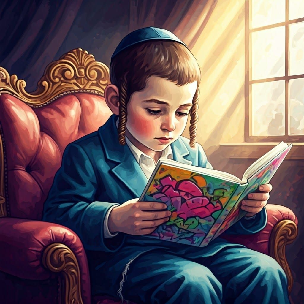 Hasidic Boy Reading: Watercolor Sketch Art