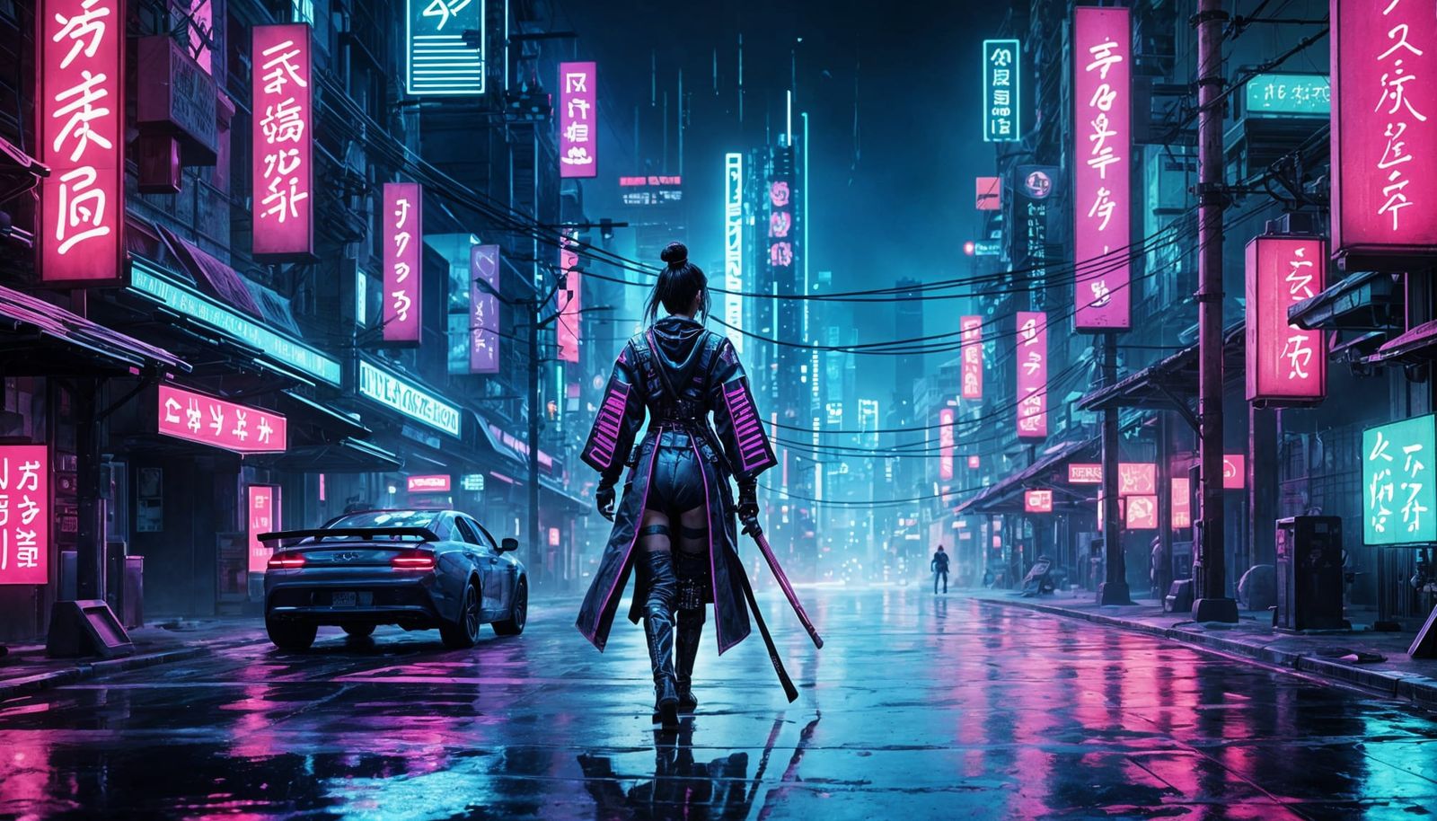 Cyberpunk Samurai Girl in Neon City