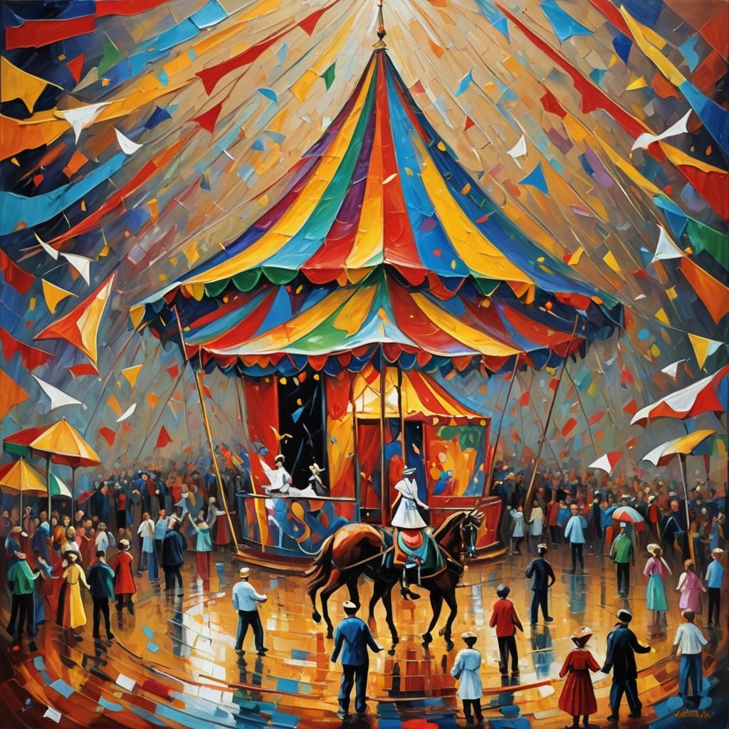 Circus Hurricane: Neo-Impressionist Oil Painting