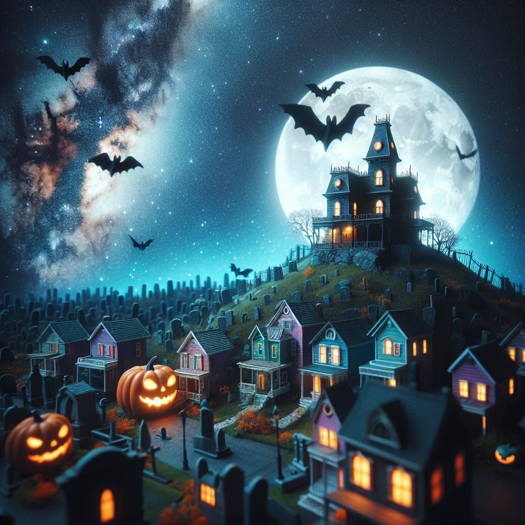 Halloween Night: Haunted House Under Milky Way