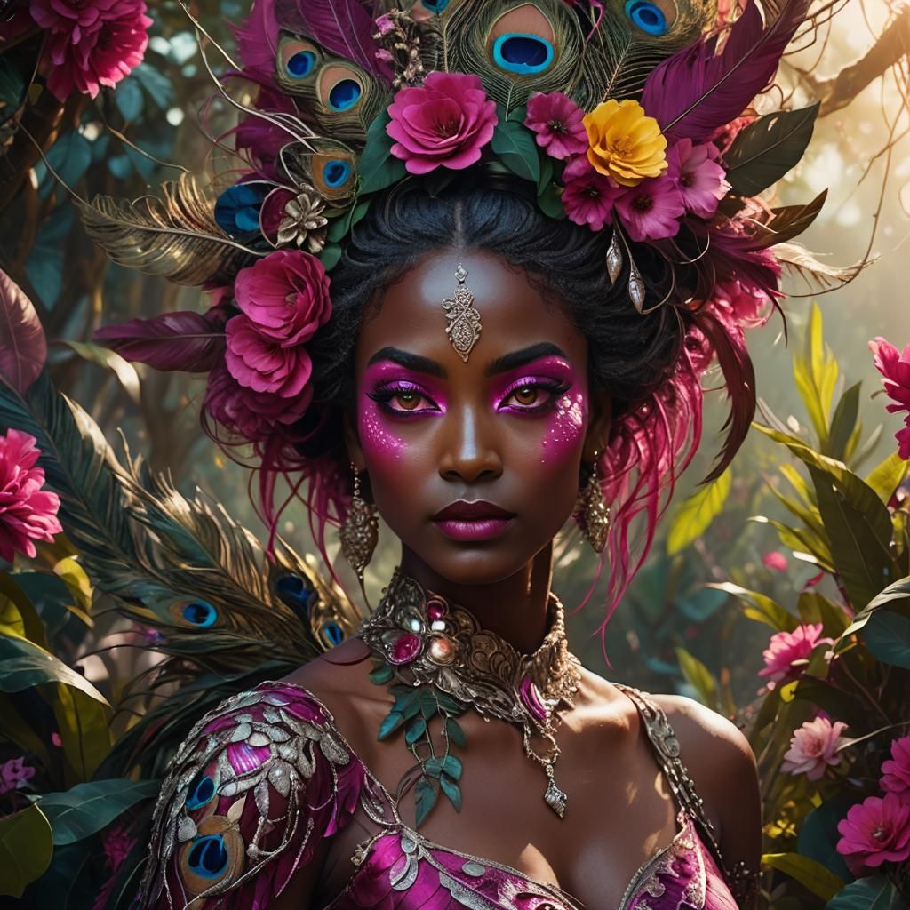 Peacock Haired Woman in Expressionist Digital Art