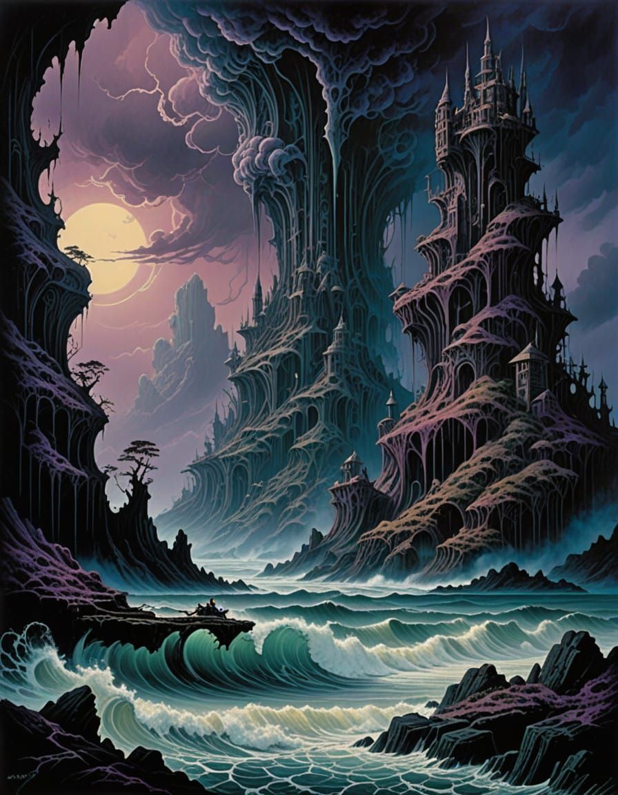 Dreamlike Oceanic Realm in Dark Fantasy Style