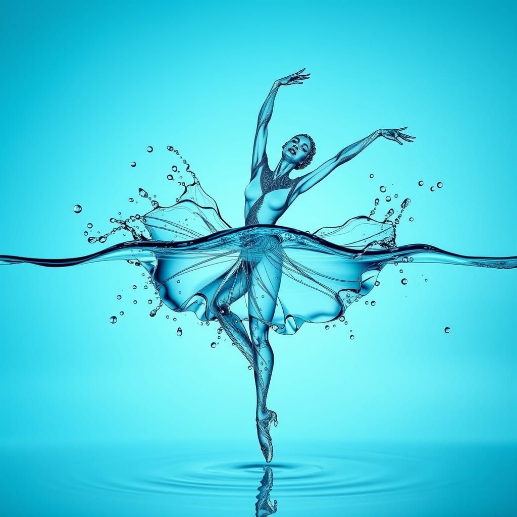 Ethereal Water Ballet in Vibrant Teal and Blue