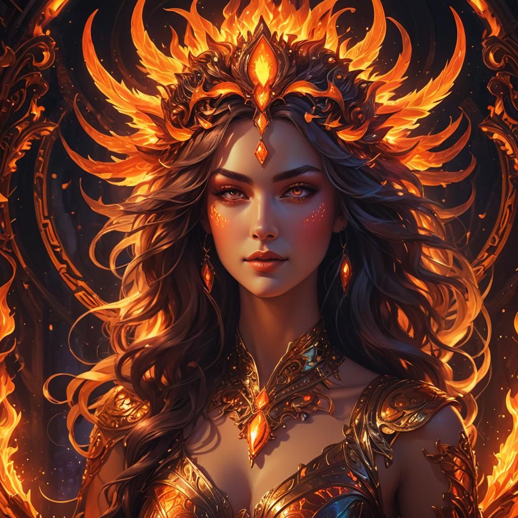 Fiery Goddess in Art Nouveau Style