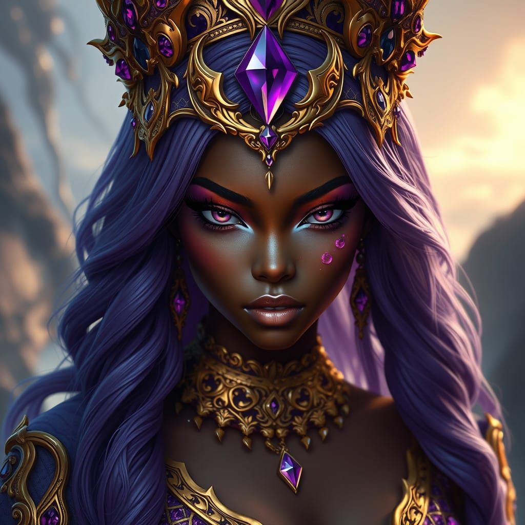 Ethereal Amethyst Bride in Majestic Fantasy Environment