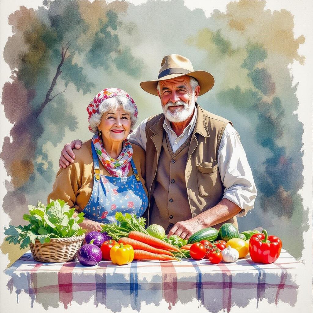 Fantasy Farmstand Scene in Watercolor Gouache