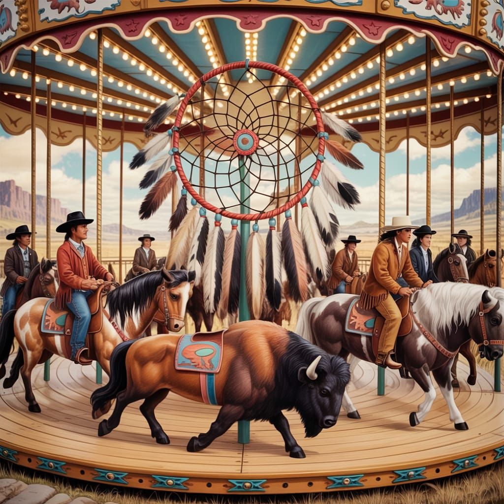 Old West Carousel with Native American Theme