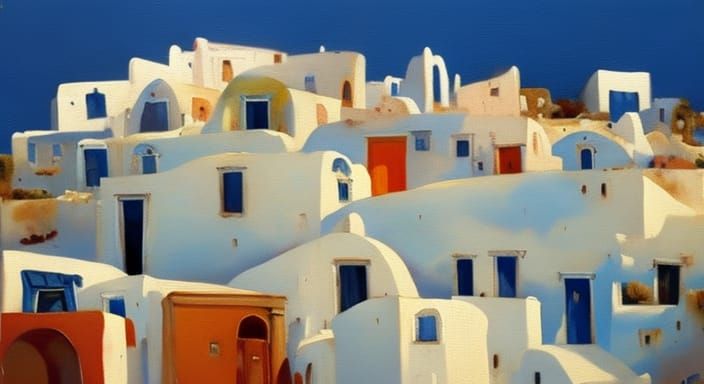 Santorini Greece Landscape: Blue Skies and White Houses