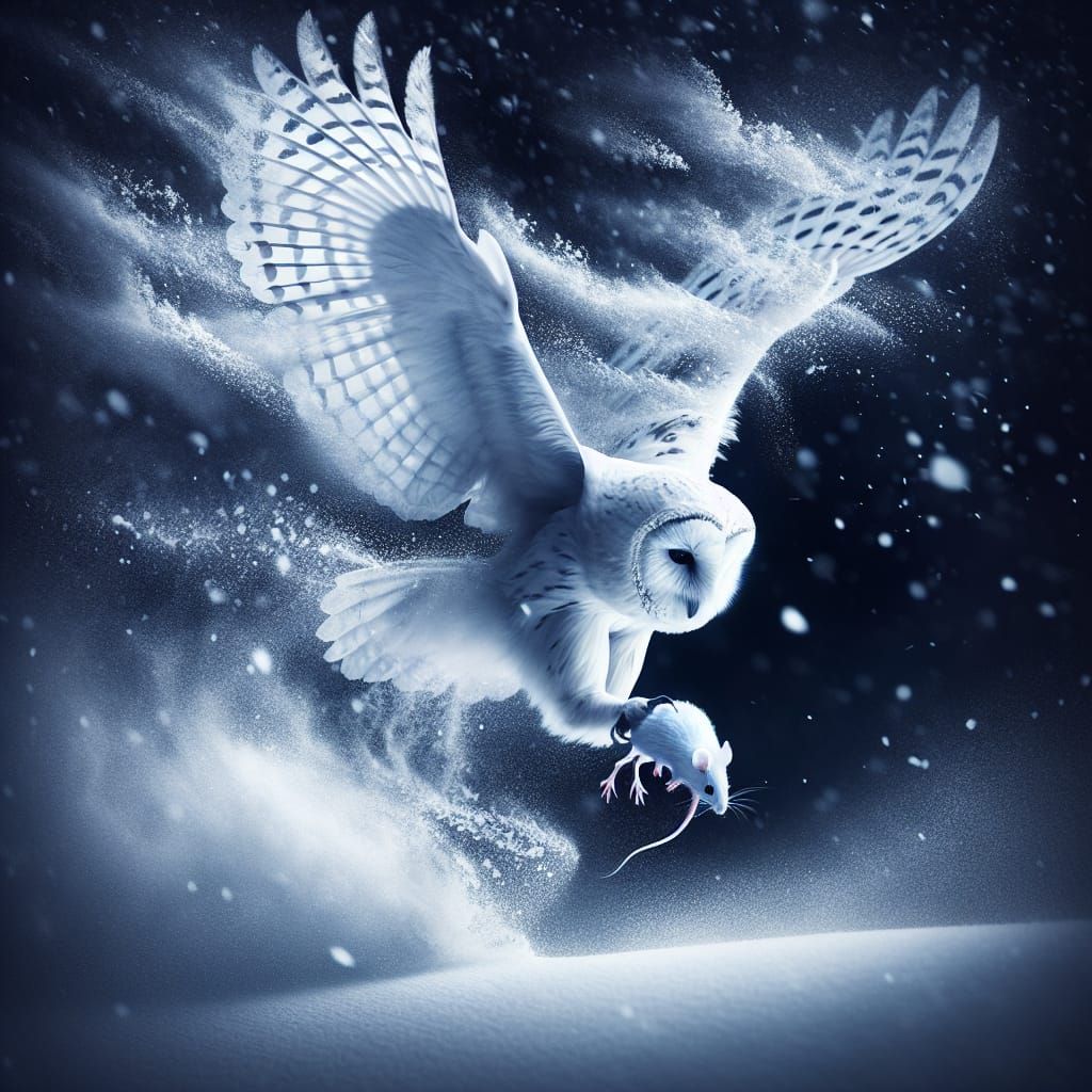 White Owl Hunting at Night: Digital Artwork