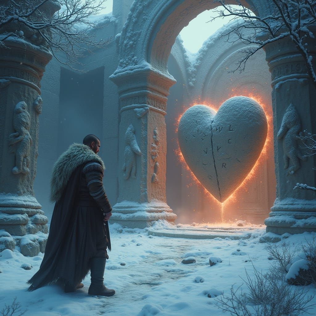 Viking Warrior Mourns Shattered Heart in Ancient Norse Ruins