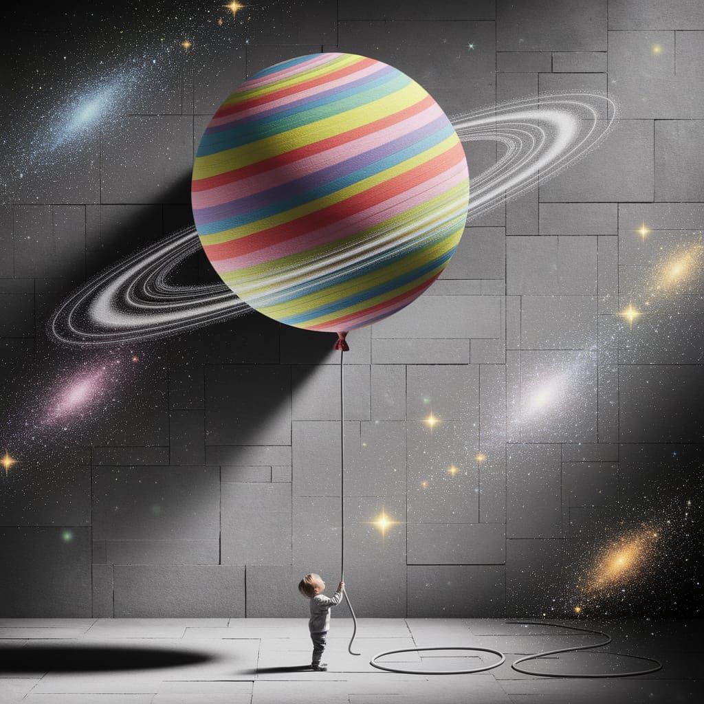 Dreamy Space Balloon: Charcoal Drawing on Paper