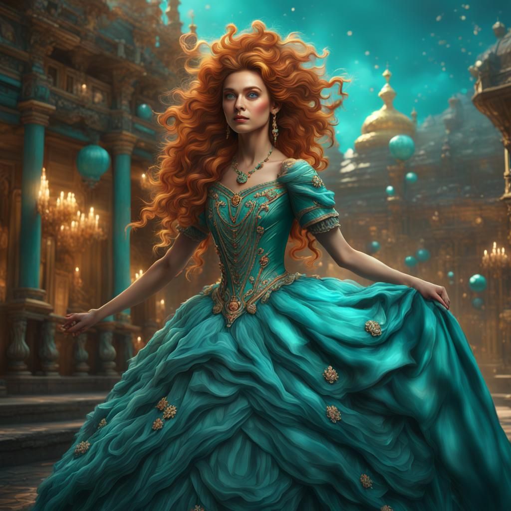 Beautiful Woman in Teal Gown: Fantasy Concept Art