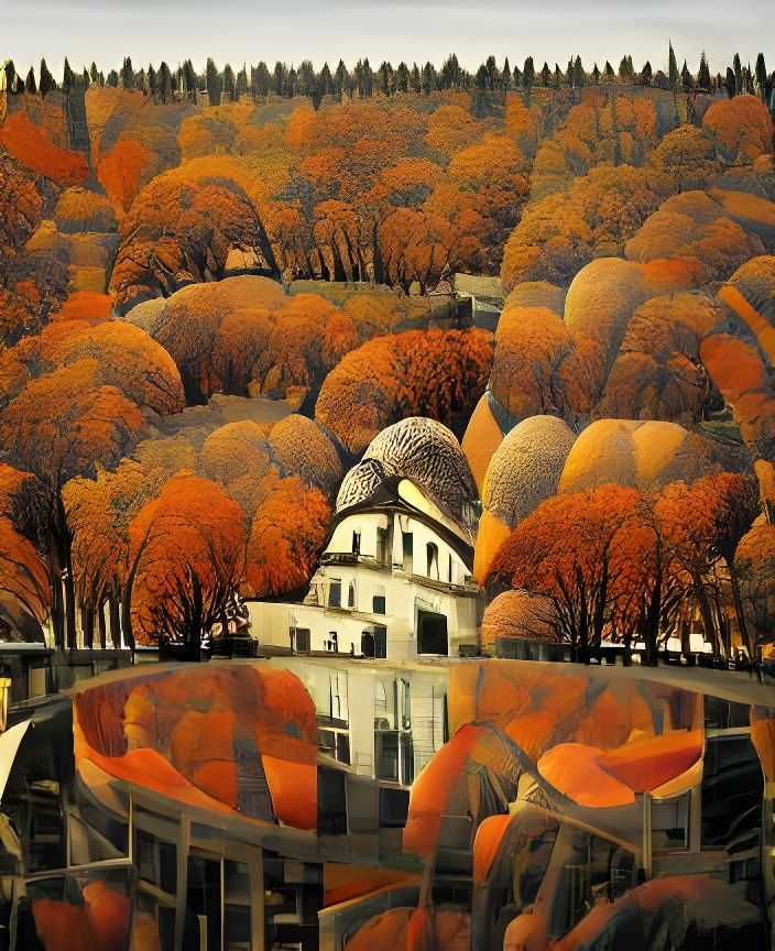 Escher-esque Autumn Landscape: Geometric Surrealism