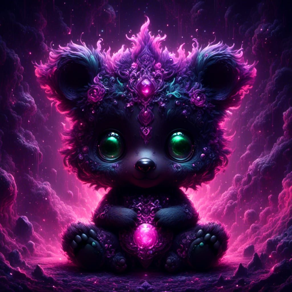 Colorful Chibi Bear Cub in Tantra Art Style