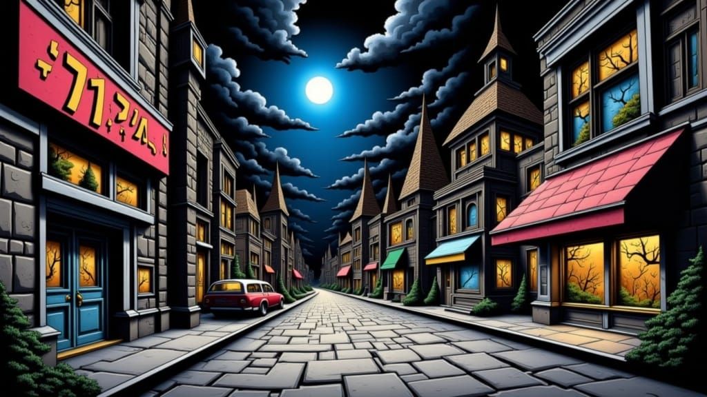 Gritty Underground Comix Cityscape at Night