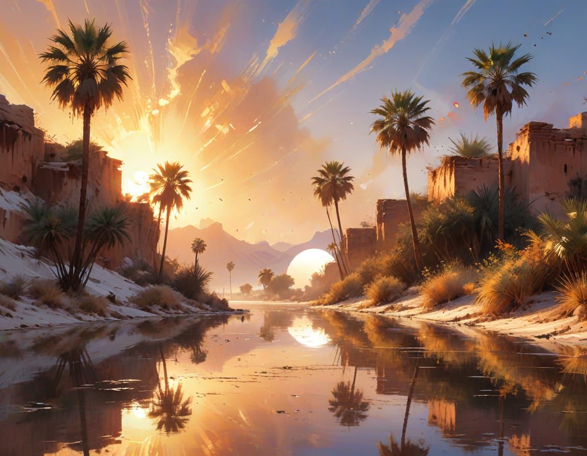 Desert Oasis Bazaar in Watercolor Style