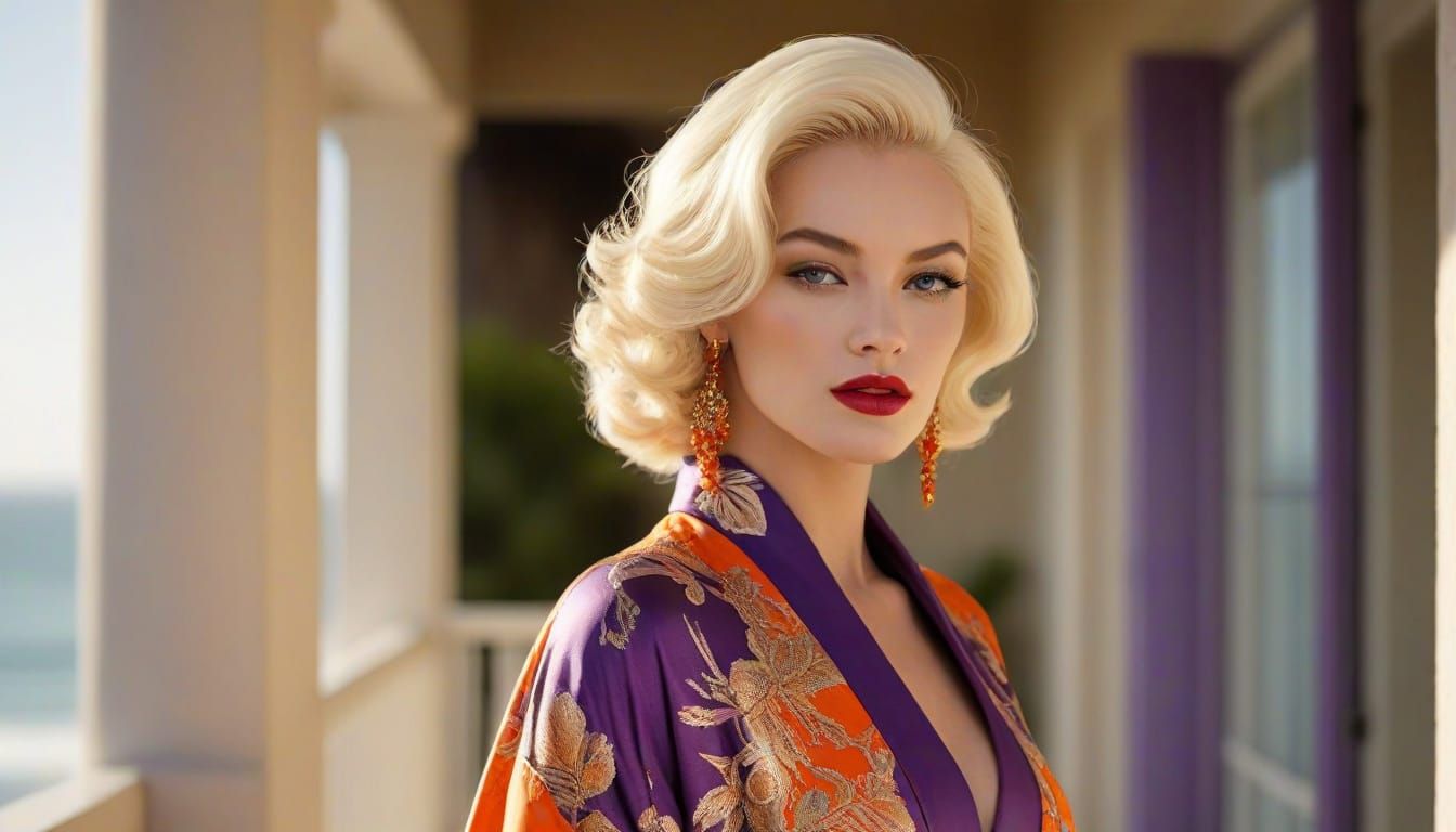 Retro Glamour Model in Orange Kimono