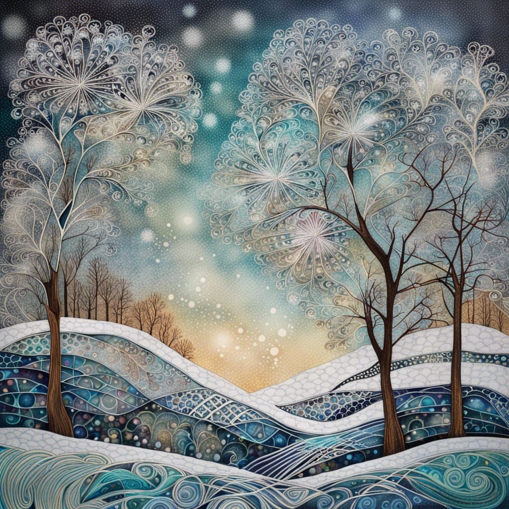 Enchanted Winter Landscape in Klimt Style