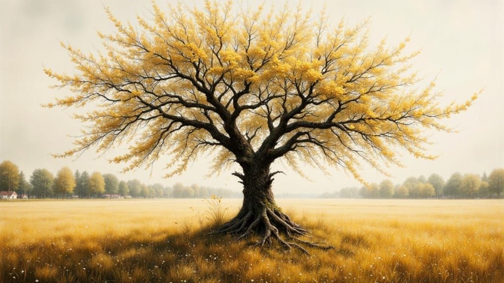 Hawthorn Bush Oil Painting in Hyperreal Style