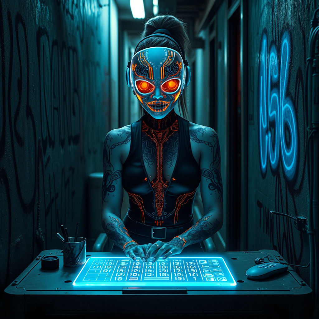 Sci-Fi Warrior in Neon-Lit Alley, Surrealist Style