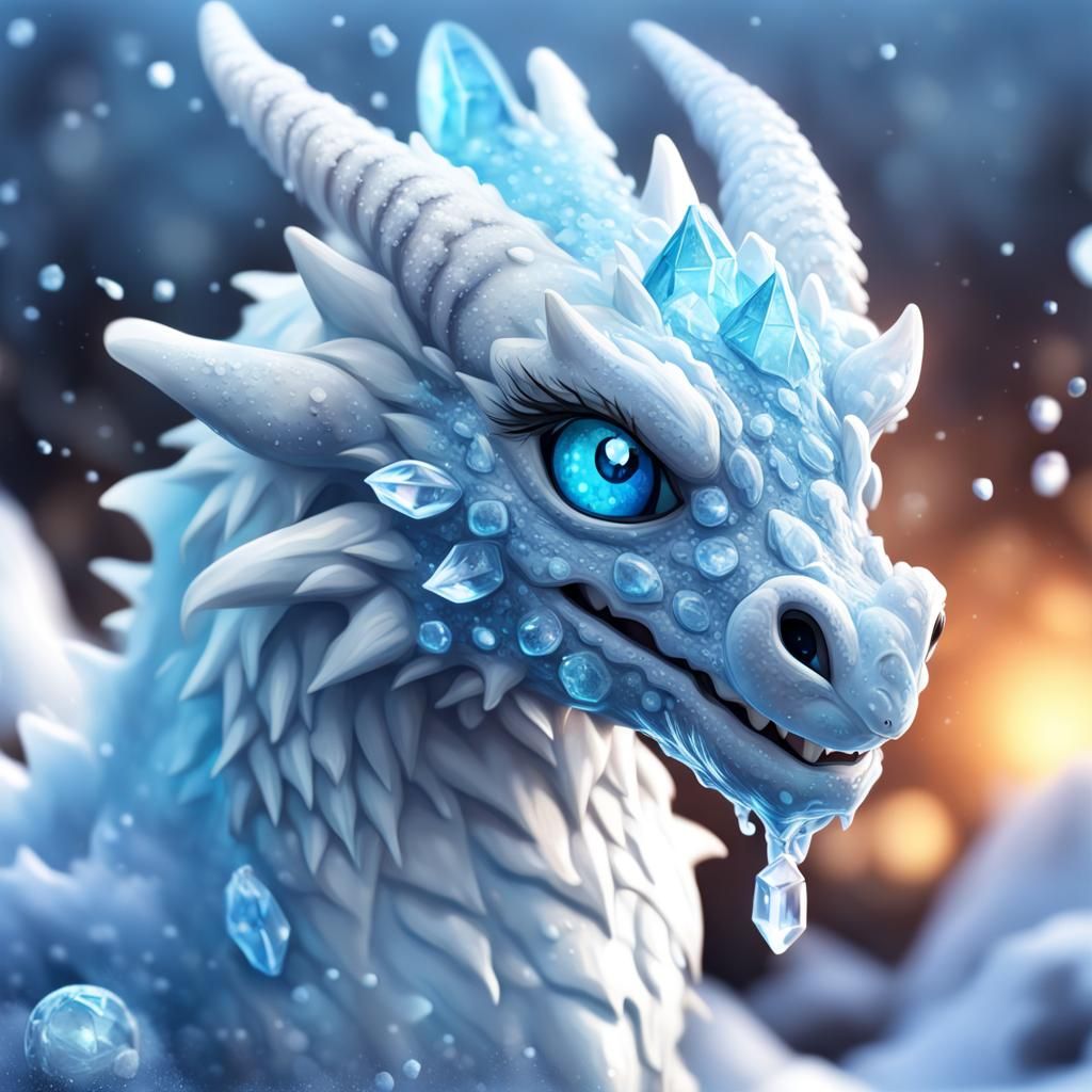 Adorable Winter Ice Dragon in Hyperrealistic Style