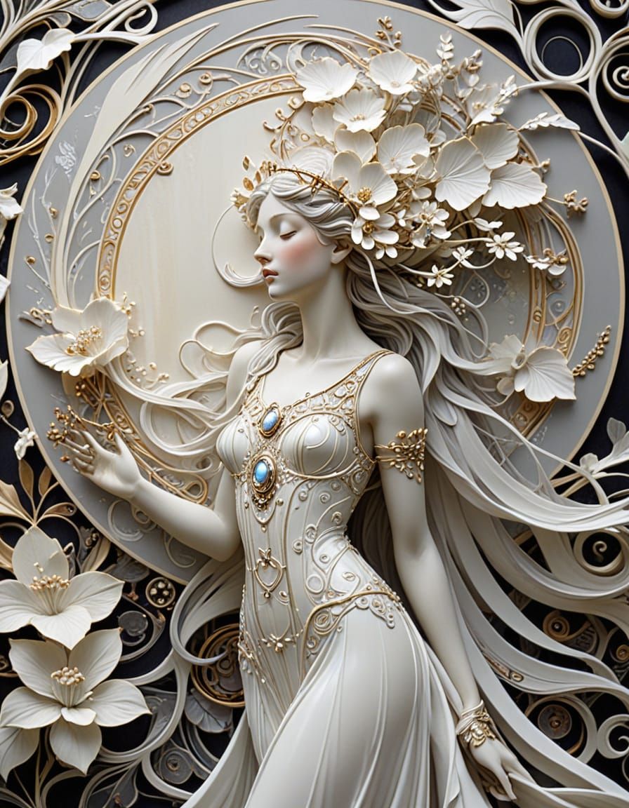 Elegant Art Nouveau Goddess Portrait in Klimt/Mucha Style