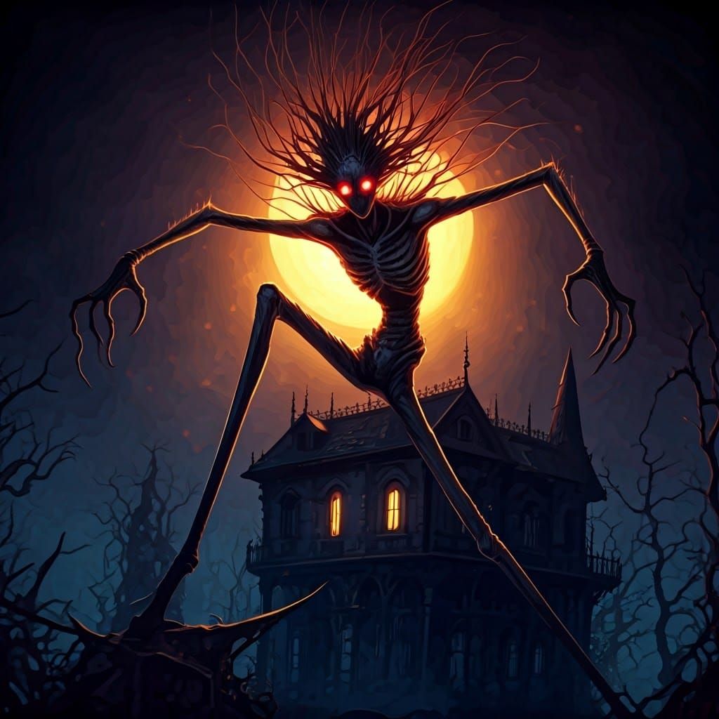 Nightmarish Scarecrow on Haunted Mansion in Dark Fantasy