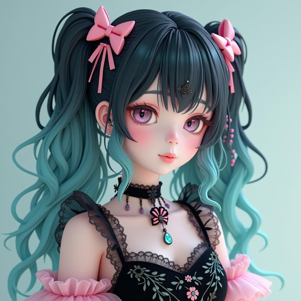 Ethereal Pastel Goth Girl in 3D Anime Style