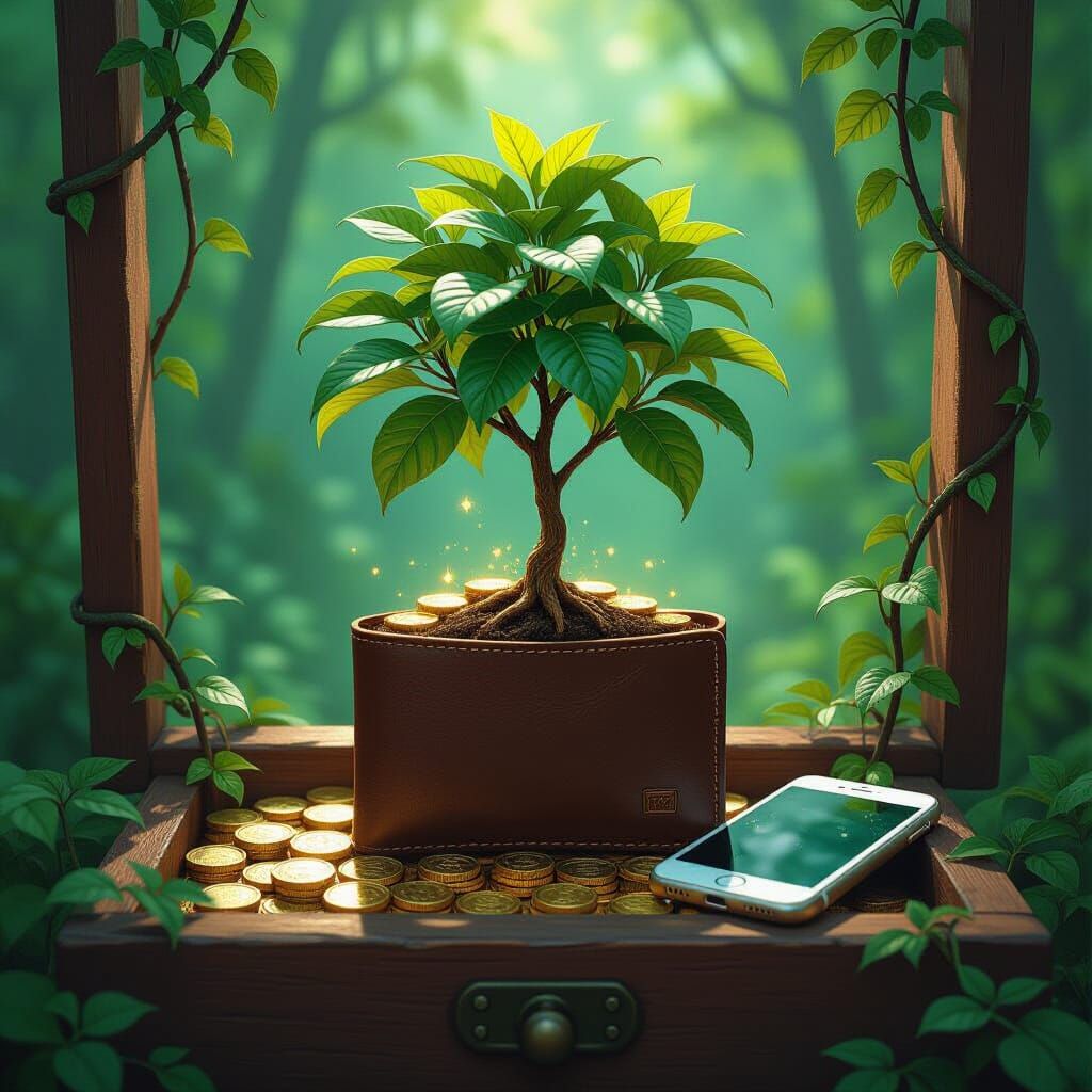 Money Tree Forest Sprouting from Wallet as Digital Art