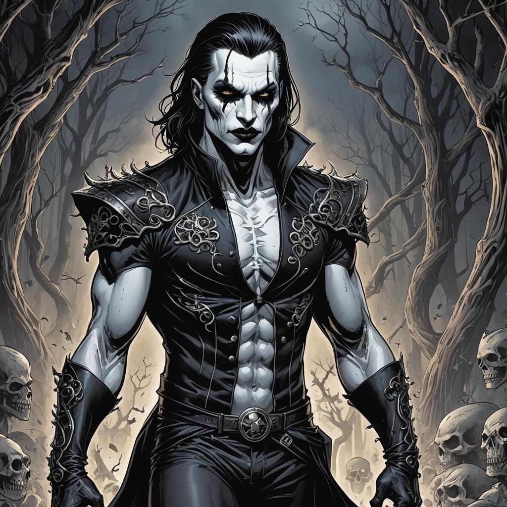Gothic Dhampir in Comic Book Art Style