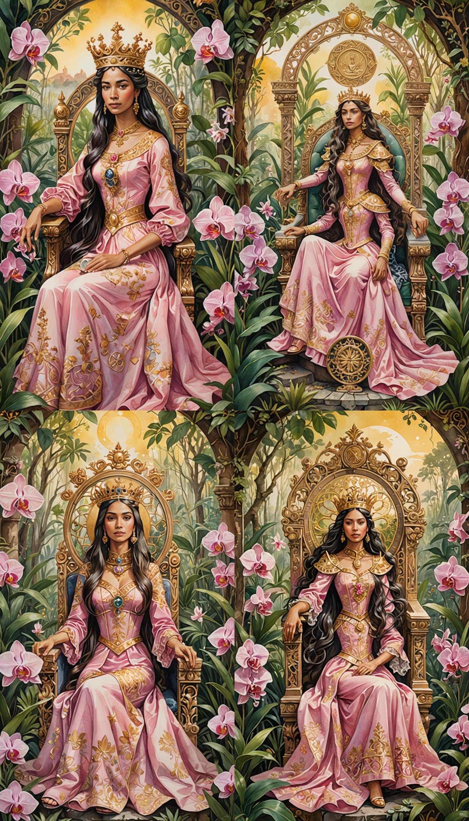 Hispanic Queen of Pentacles in Watercolor