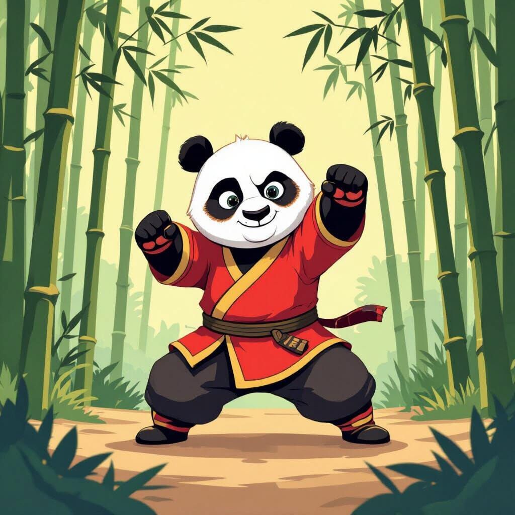 Kung Fu Panda in Minimalist Vector Style