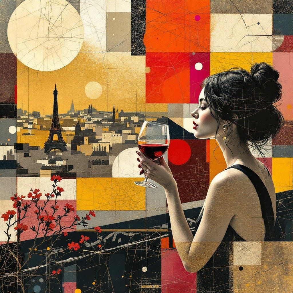 Parisian Nighttime Serenity in Zen-Inspired Raku Style