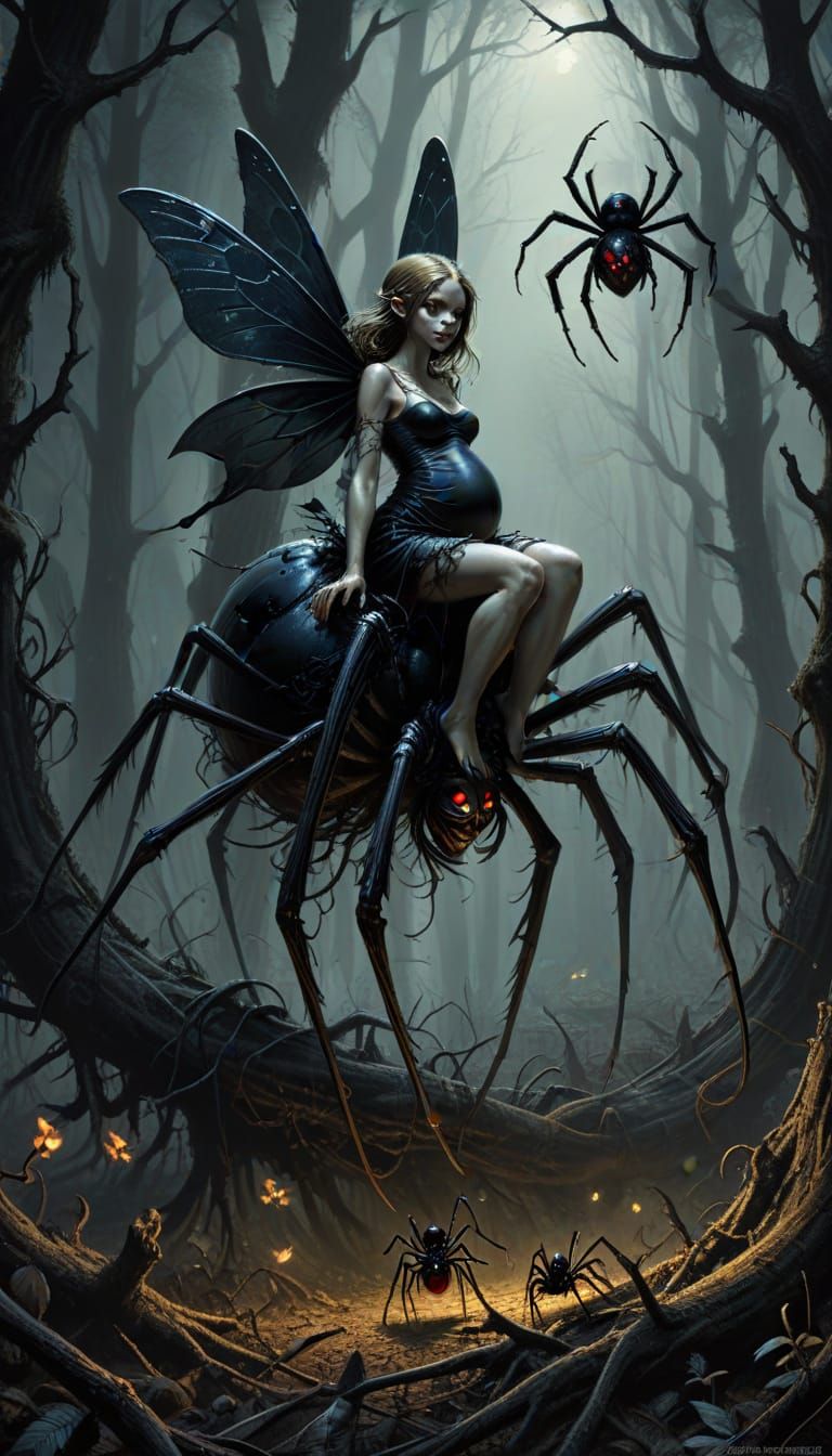 Pregnant Fairy Rides Spider Through Dead Forest