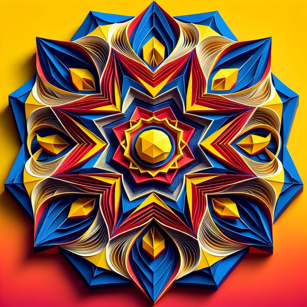 Optical Illusion Kirigami in Primary Colors