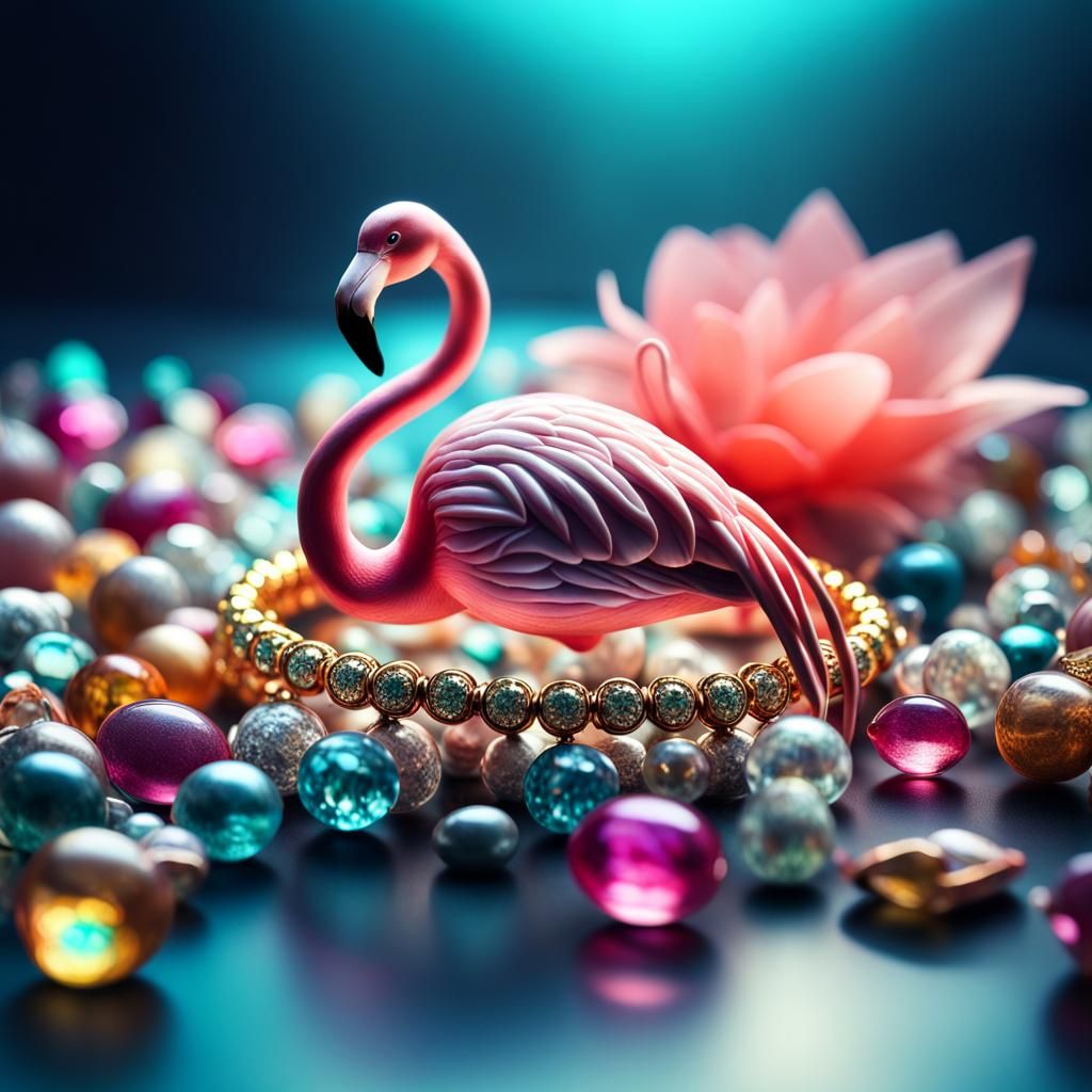 Glowing Aquarium with Jewelry and Flamingo Float