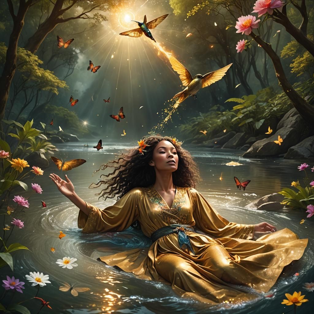 Ethereal Woman in River of Light: Fantasy Art