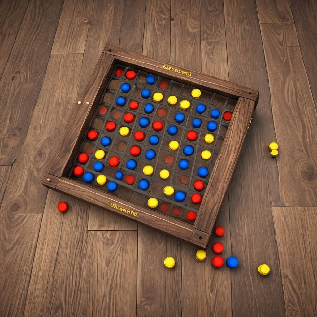 Connect 4 Game on Wooden Table in 3D