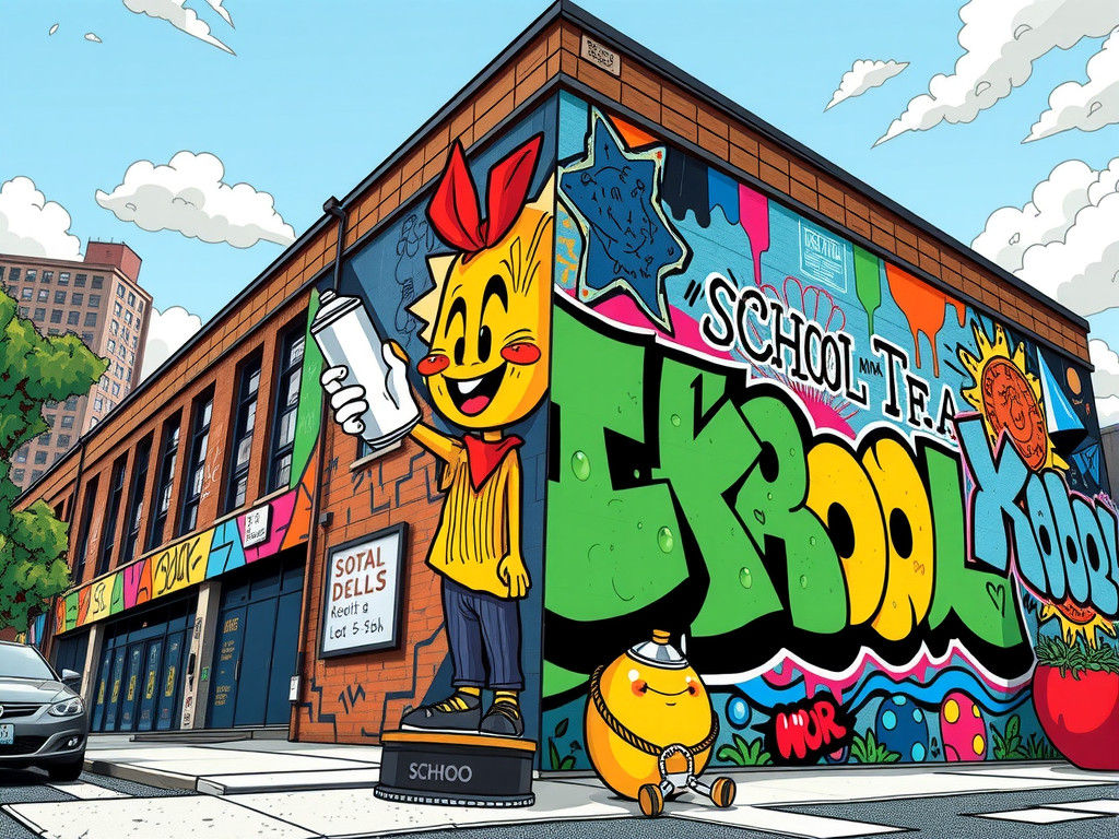 Cartoon Graffiti Mural in Pop Art Style