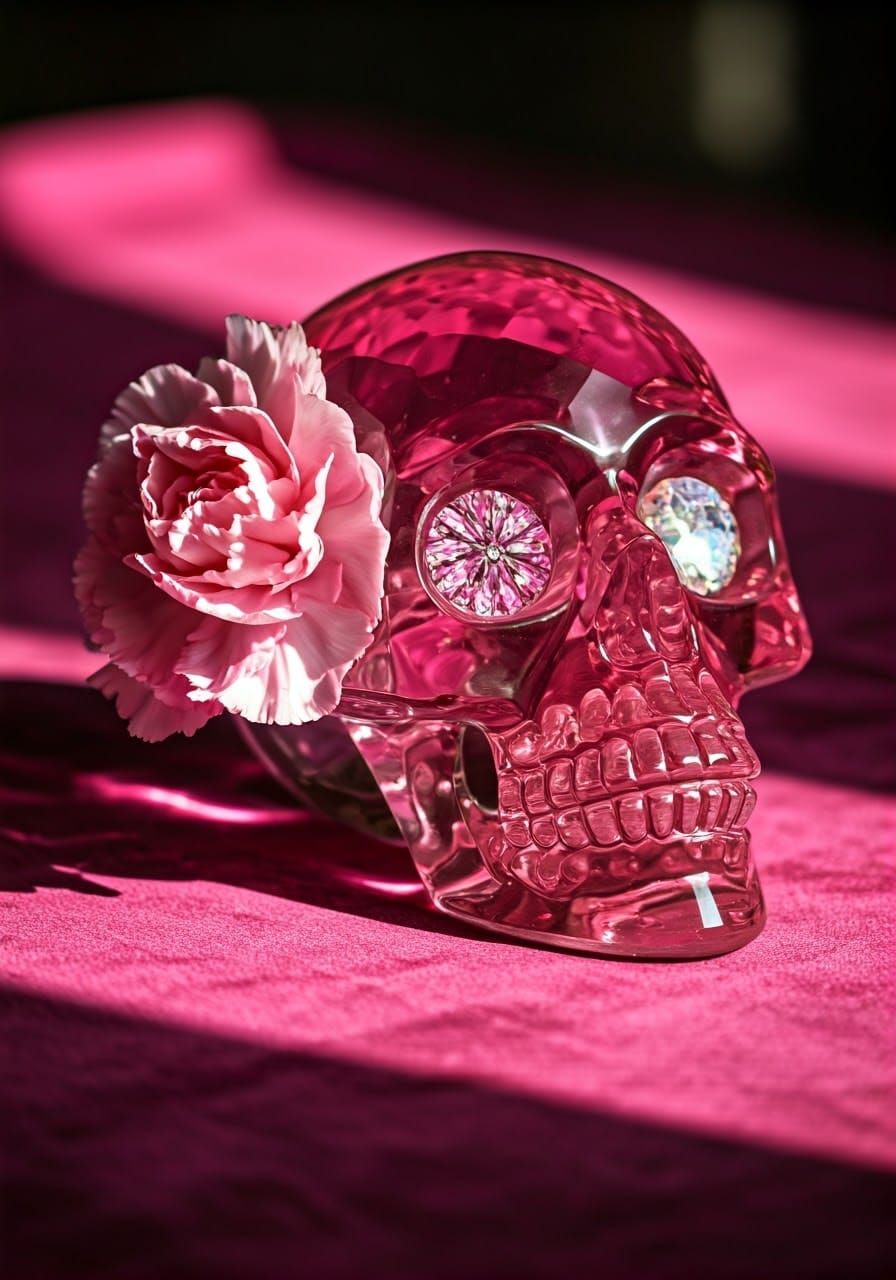 Crystal Skull with Spider and Carnation