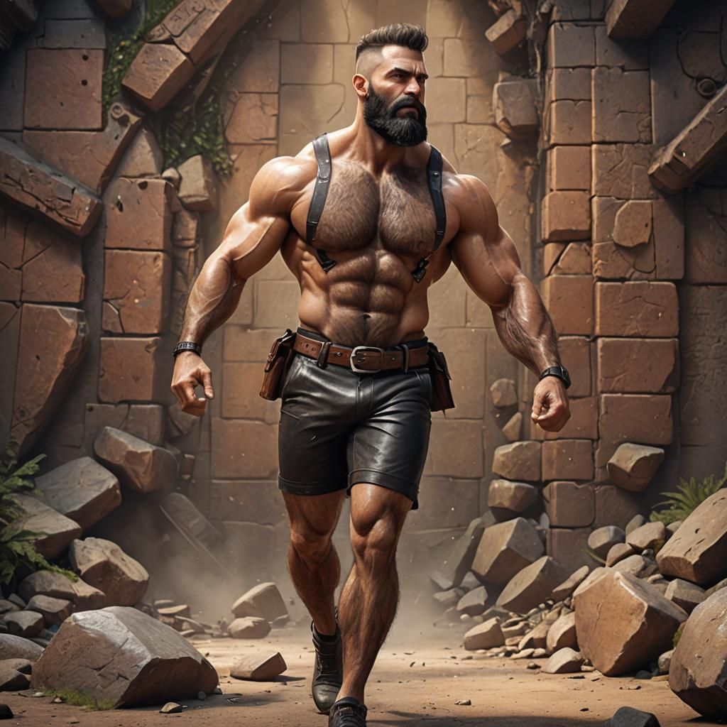 Detailed Matte Painting of a Hairy Muscular Man